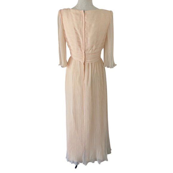 Miss Elliette Vintage Womens Dress Size Small Peach Pleated Chiffon Maxi - Picture 10 of 11